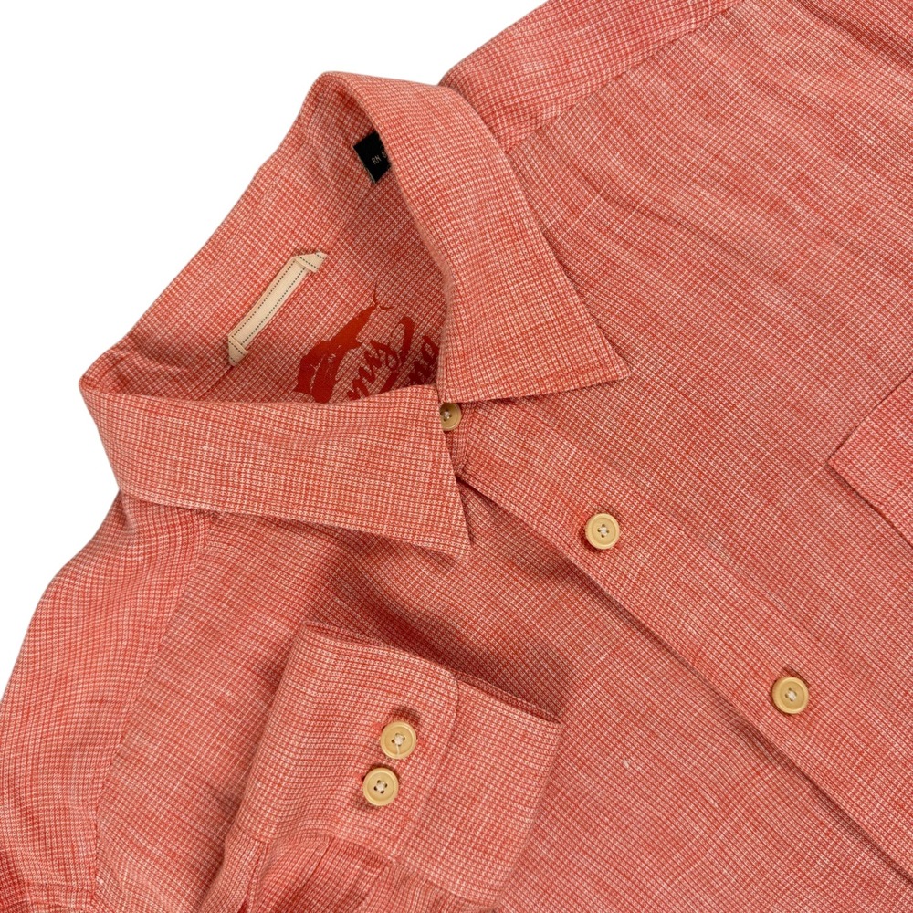 Tommy Bahama Shirt‎ Mens XL Orange Linen Long Sleeve Button Down Textured Casual
